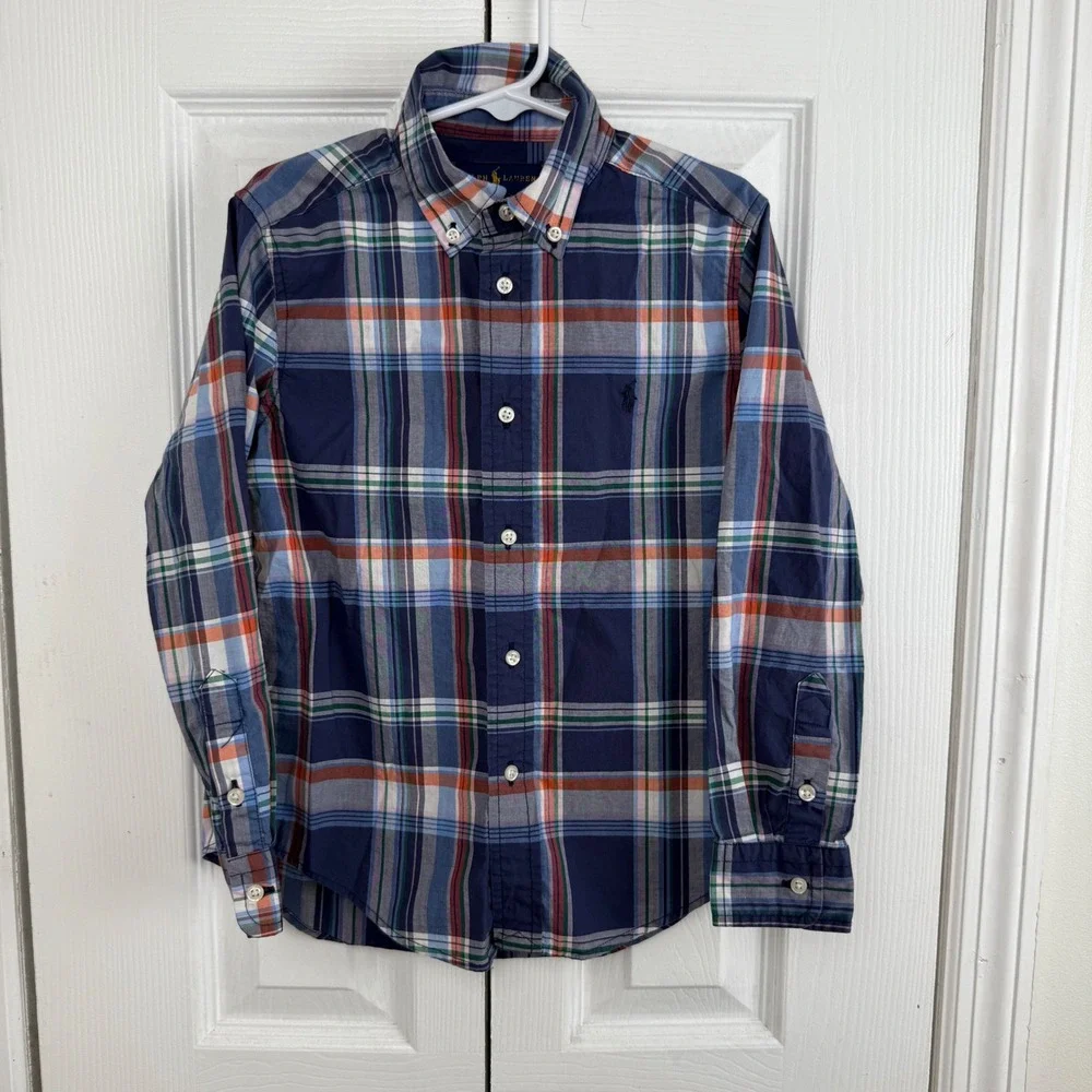 Ralph Lauren Kids Plaid Button‎ Down Shirt Long Sleeve Size 6 Natural Stretch